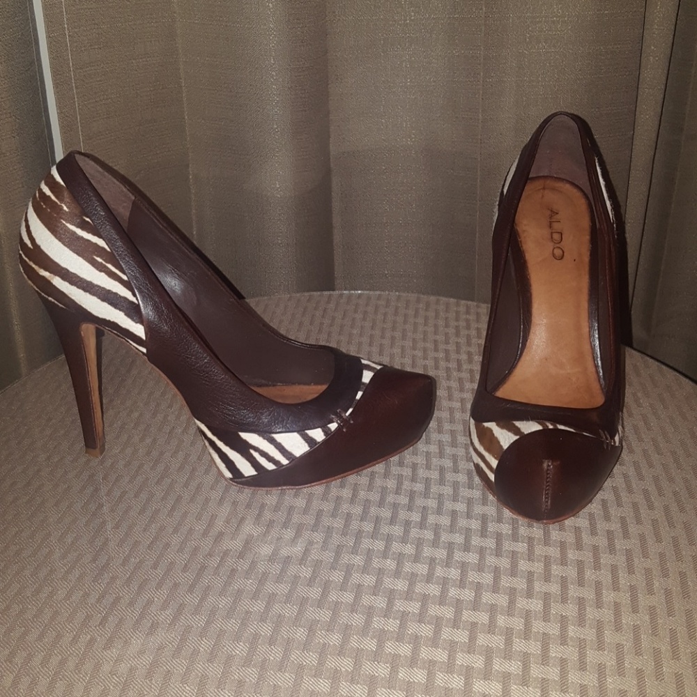 Aldo Zebra print calf hair and real leather pumps